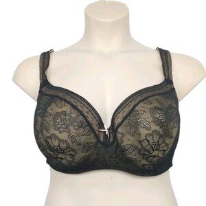 Cacique Womens Bra Modern Lace Balconette 42DD Black Underwire Lane Bryant